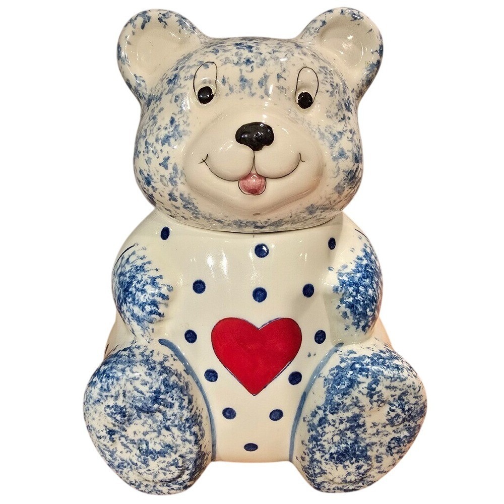 Vintage Weiss Sponge-ware Bear Cookie Jar Heart Made in‎ Brazil Hand Painted